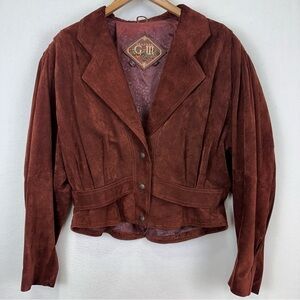 Vintage GIII Leather Jacket Large 80s Pleated Western Brown Womens Belted Suede